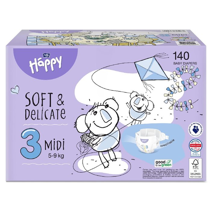 Happy Box soft & delicate: Happy Box Größe 3 Midi 5-9kg 140 Stück