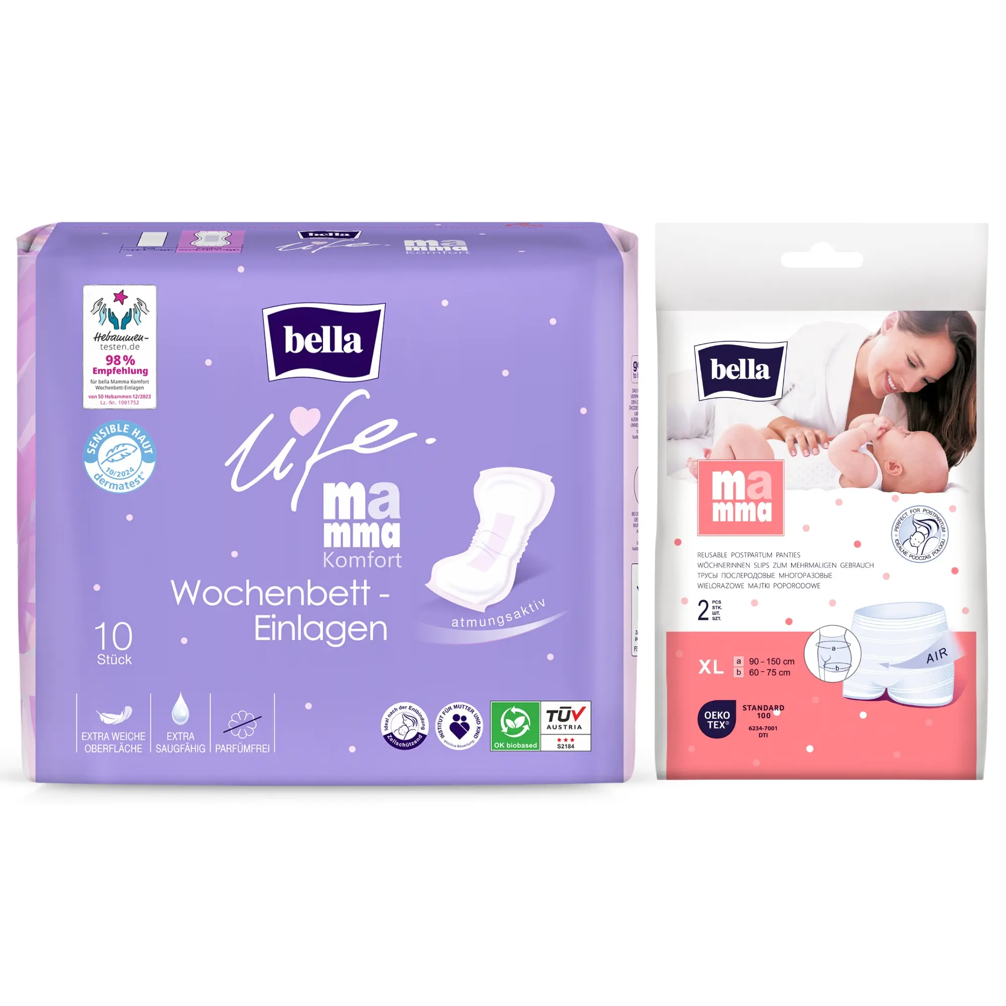 bella life Mamma Wochenbett-Einlagen Komfort 30 Stk. + Slips XL 6 Stk.