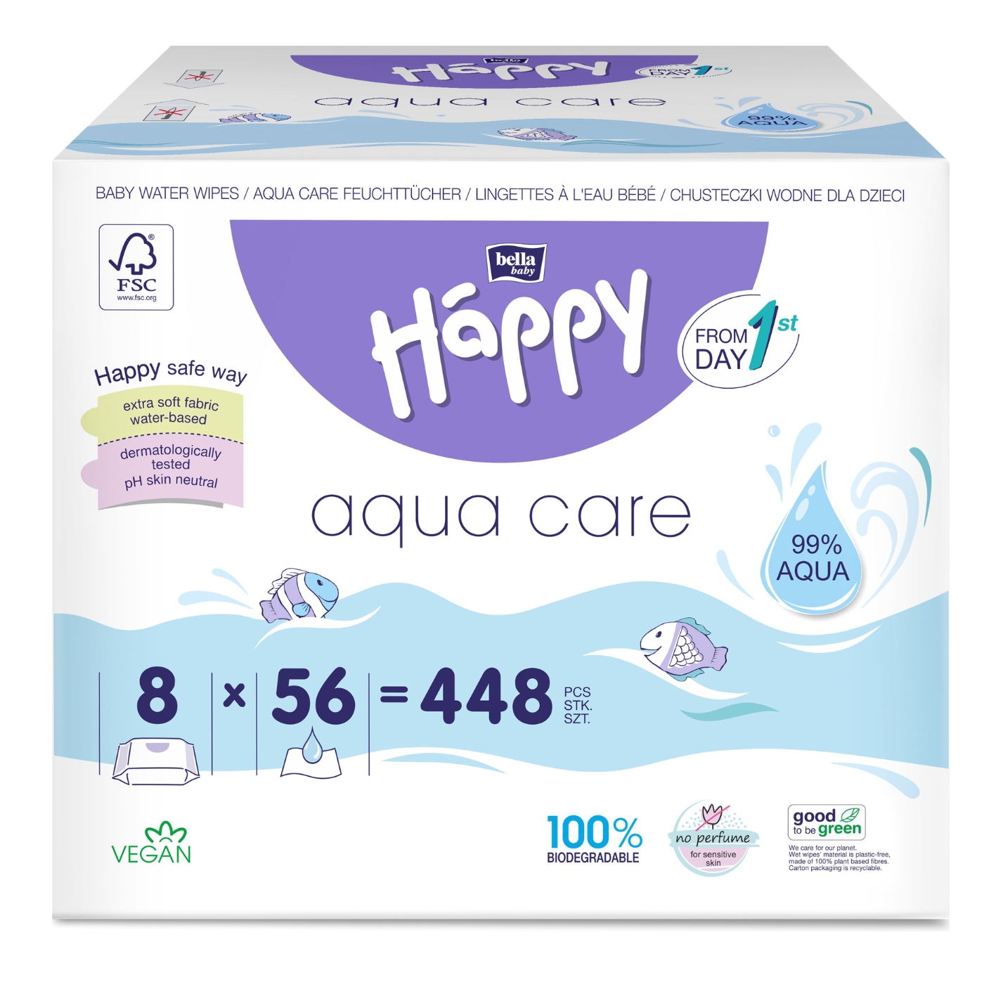 bella baby Happy Feuchttücher Aqua Care 99% Wasser 8x56 Stück